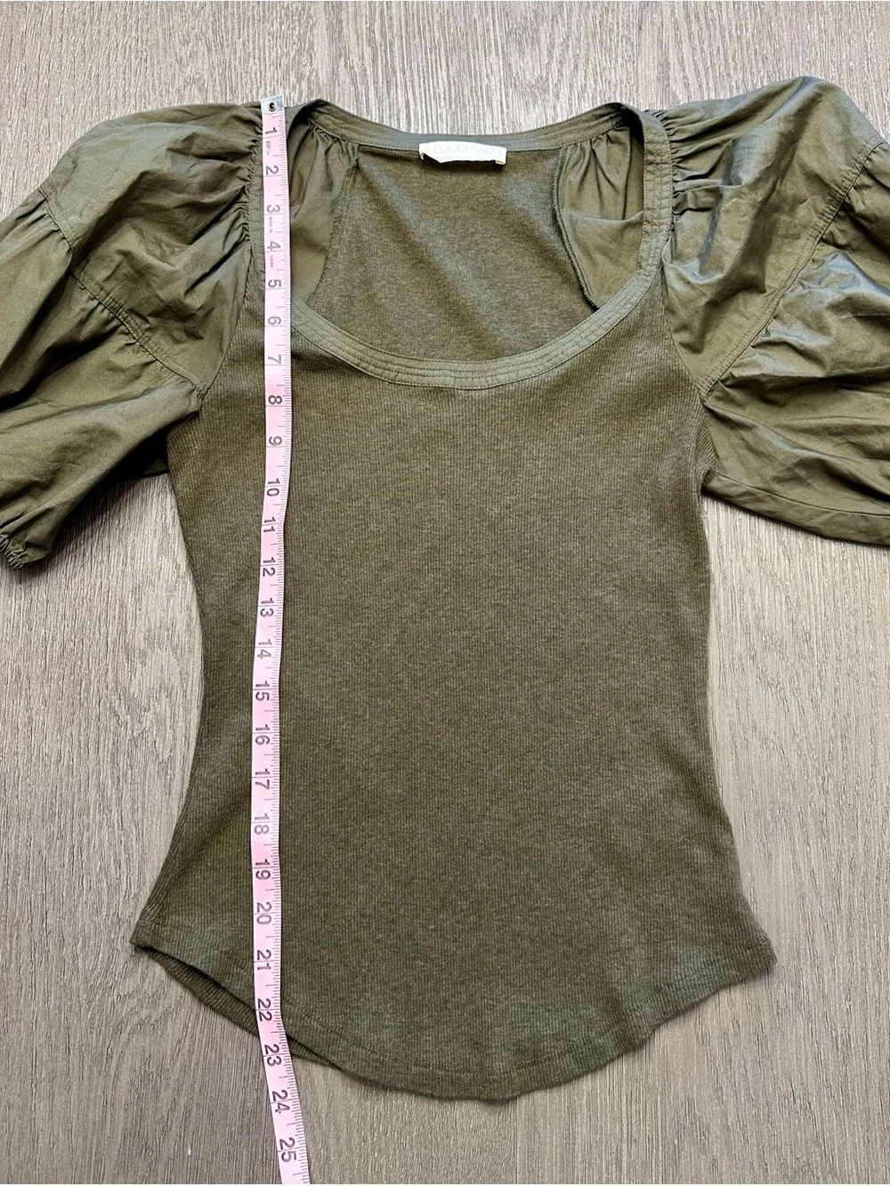 Ulla Johnson Harlowe Puff Sleeve Rib Knit Top Military Melange Olive Green Small - Picture 6 of 11